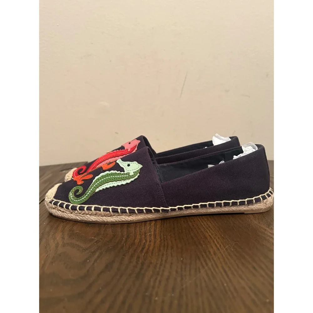 Tory Burch SeaHorse Espadrille Women's Flats Size 7.5 M Navy Blue